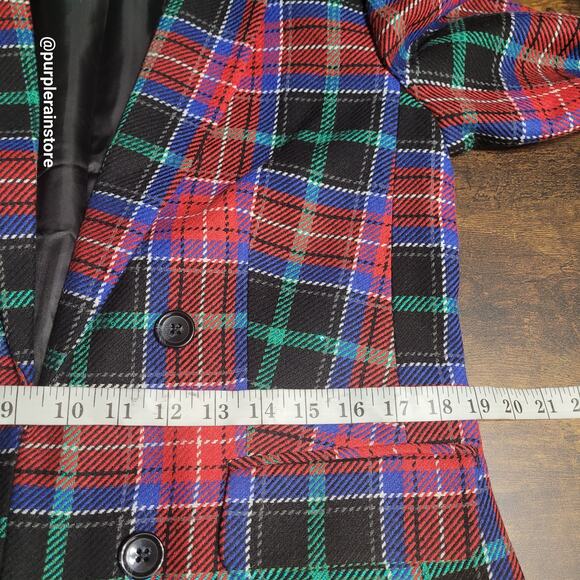 Talbots Blazer 8 Tartan Plaid Wool Blend Sequins Open Front Button Accents NWOT - Picture 6 of 10